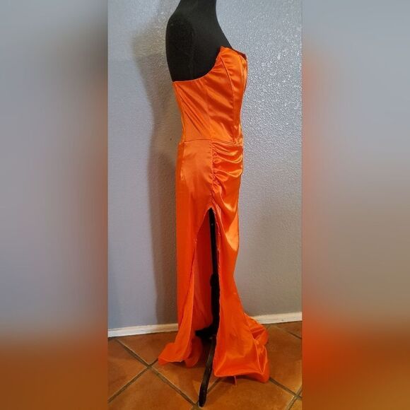 Princess Polly Tyree Strapless Satin Maxi Dress Orange NWT - Picture 9 of 16